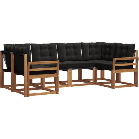 Outdoor Sofa Set with Cushion 6 pcs Natural and Black vidaXL