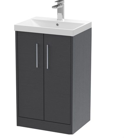 Winshill Contemporary 2 Door Floor Standing Vanity Unit with Thin Edge Basin, Woodgrain Dark Grey, 500mm