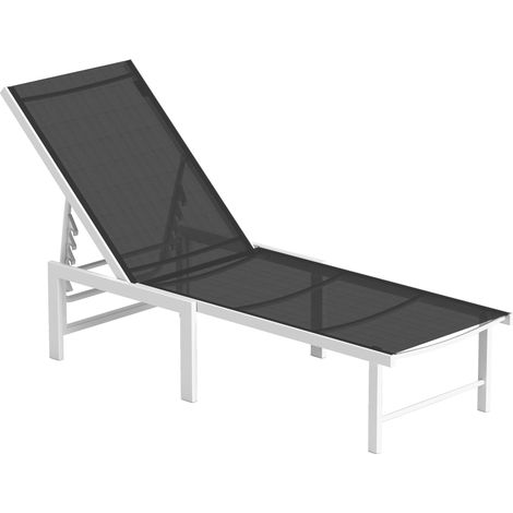 Lettino Sdraio 60x166x84 cm con Schienale Regolabile su 5 Livelli in Acciaio e Textilene Bianco e Grigio (1/5)