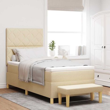 vidaXL Cama tipo Box Spring con cojín Crema 200 x 100 cm tela (1/5)