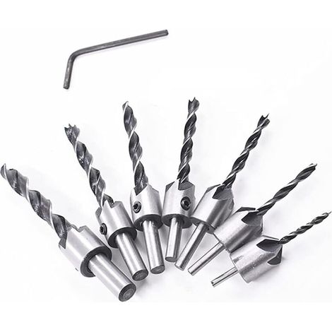 (3-10 Mm (3/4/5/6/7/8/10 Mm)8 Pcs Foret Bois Avec Fraise,Jeu De Forets Fraisés, Fente d'Alésoir Pour Foret Hélicoïdal à Bois Avec Trou Pour Le Travail Du Bois, Jeu De Forets (1/4)