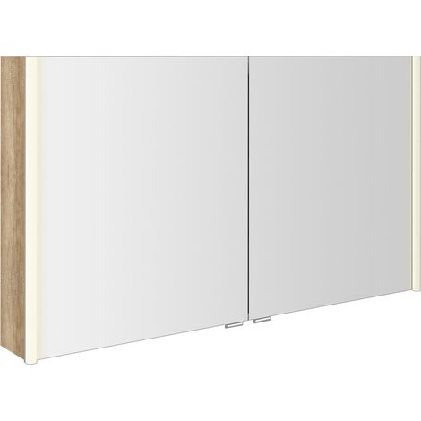 ALIX Armoire à miroir avec éclairage LED, 2x portes, 126x70x17,5cm, chêne Alabama
