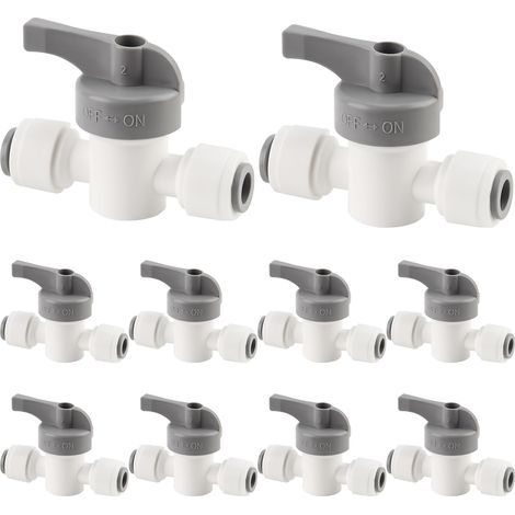 Lot de 10 Blanc Vannes d’Arrêt Rapides 1/4 pouces pour Irrigation Goutte à Goutte, Raccords Push-Fit Marche/Arrêt pour Tuyau 1/4 Pouce (1/4)