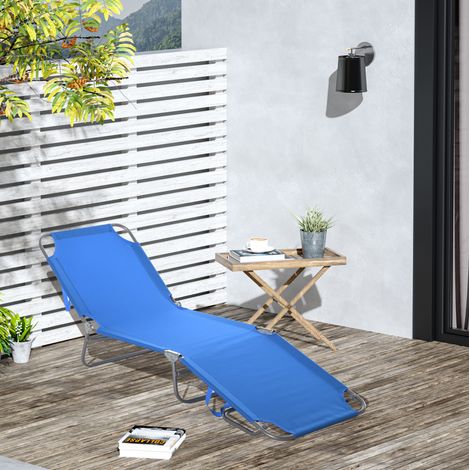 Chaise longue de jardin pliante en polyester bleu avec dossier réglable (1/5)