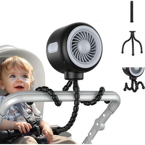 Ventilateur flexible pour poussette – Ventilateur portable avec batterie, rechargeable, 3 vitesses, pour poussette, lit ou bureauOF (1/5)