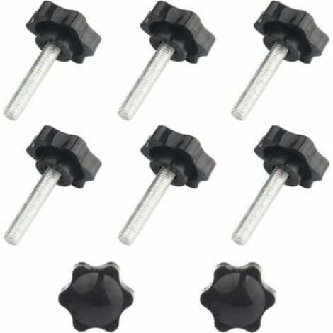 Lot de 8 vis M8 x 40 mm avec poignée en plastique noire, vis à main pour montage et serrage manuel rapide