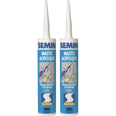 Lot de 2 mastics acrylique gris pour combler des fissures ou pour réaliser des liaisons entre différents éléments de maçonnerie Semin - intérieur/extérieur - cartouche de 310 ml (1/5)