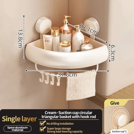 (Porte-gobelets à crème) Support mural de salle de bain à ventouses adhésives sans perçage, étagère de salle de bain, porte-gobelets suspendu en aluminium, organisateur de salle de bain à accrocher au (1/5)