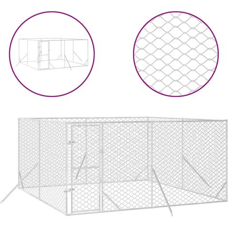 Niche pour Chiens Chenil extérieur Parc Enclos d'extérieur pour chiens argenté 4x4x2 m acier galvanisé CFW58281 (1/4)