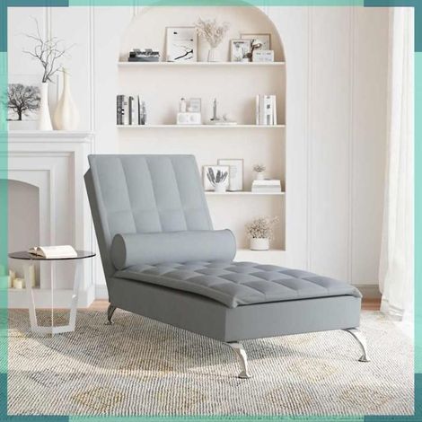 379443 Chaise longue de massage avec traversin gris clair tissu (1/5)