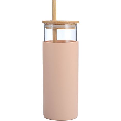 Gobelet En Verre - Manchon En Silicone Protecteur - Couvercle En Bambou - Paille En Bambou - Pour Boissons Chaudes Ou Froides - 1 Pièce (1/5)