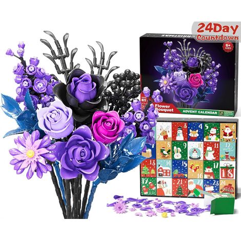 Cadeau de compte à rebours de Noël de 24 jours - Kit de construction de roses - Pour la famille, les amis et les enfants - Décoration botanique gothique pour la maison, 822 pièces (1/5)