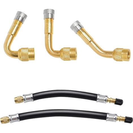 5 Pièces Rallonge Valve Pneu, Adaptateur Air 45 90 135 Degrés, Extension Laiton Pour Voiture Camion Moto (1/5)