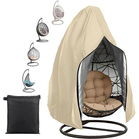 Housse de Chaise Suspendue Oeuf Suspendu Exterieur Jardin Bache de Protection 210D Oxford-Tissu Imperméable Anti-UV Housse de Protection Fauteuil Suspendu pour Patio (Beige,115x190cm) (1/4)