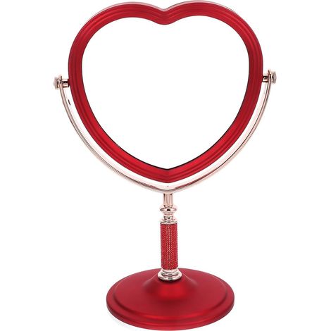 Miroir de maquillage en forme de cœur, miroir de table rouge vintage avec pompon, pour le bureau de la mariée ou la chambre à coucher (1/5)