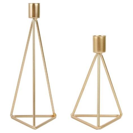 Set of 2 Geometric Metal Gold Candle Holders Candelabra Candlesticks, Candle Holders of Different Sizes, Vintage Candle Holder for Wedding Table Decoration,