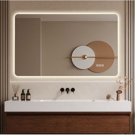 REDOM - Espejo de baño LED - retroiluminado - antivaho - 3 colores de luz - brillo regulable - vidrio y metal plateado