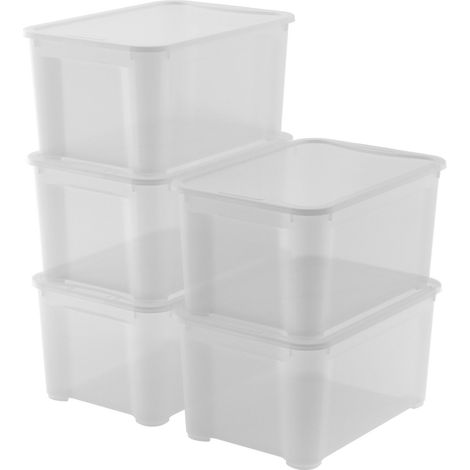 Set 5 Contenitori Rettangolari 55x39x28 cm in Plastica Keter T Box L Trasparente (1/5)
