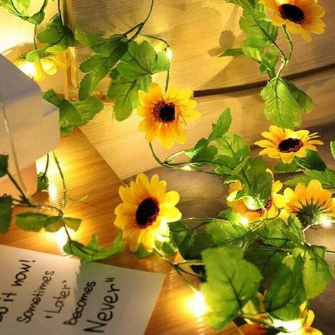 Tournesol fleur rotin lumière 2 m solaire rotin lumière fleur lumière chaîne solaire tournesol Simulation lumière décorative,pour l'intérieur et l'extérieur, décoration de vacances (1/5)