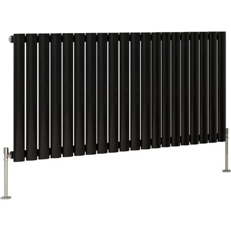 Warmehaus Black Oval Radiator Horizontal Single Panel 600x1180mm