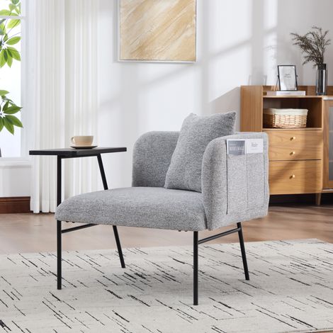 Fauteuil 86x72x71 cm en tissu gris, avec rangement et table d'appoint pour salon FloraGrace (1/5)