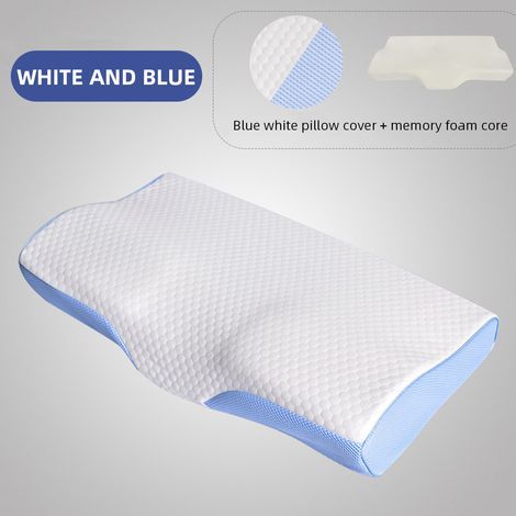 Oreiller orthopédique élastique pour la nuque, oreiller ergonomique en forme de papillon, soutien relaxant de la nuque, blanc et bleu, 1 pièce-AquaForge (1/5)