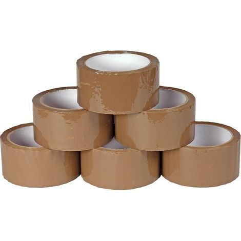 Lot de 6 rouleaux de ruban adhésif – Dimensions standard – Longueur : 50 m – Largeur : 50 mm – Pour emballages et cartons – Marron (1/5)