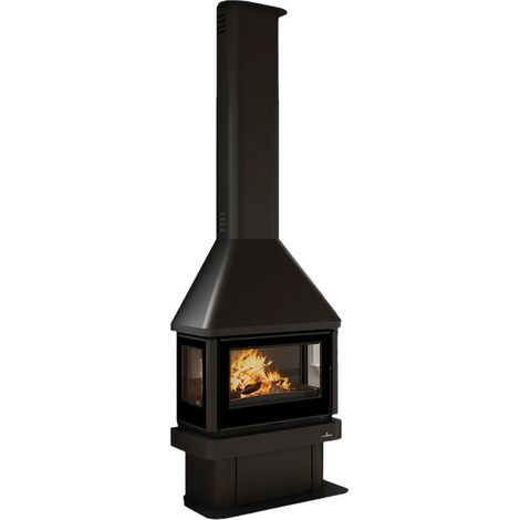 Cheminée à bois 3 vitres ventilé raccordable - BRONPI Lisboa 3C 10 kW Sans kit air - Porte fonte - avec vitre sérigraphiée (1/4)