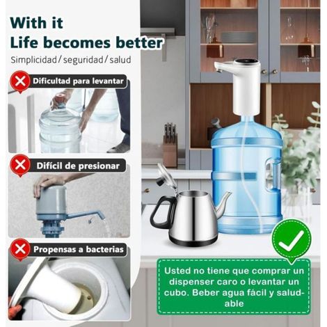Distributeur d'eau portable rechargeable USB, pompe auto avec 2 adaptateurs, blanc, pour camping, maison et bureau (1/4)