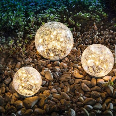 Lampe Solaire Jardin - Boule Verre Fissuré - LED Blanc Chaud - Étanche IP65 - Automatique Crépuscule/Jour - 9,9 x 9,9 x 18 cm - 1 Pièce (1/5)