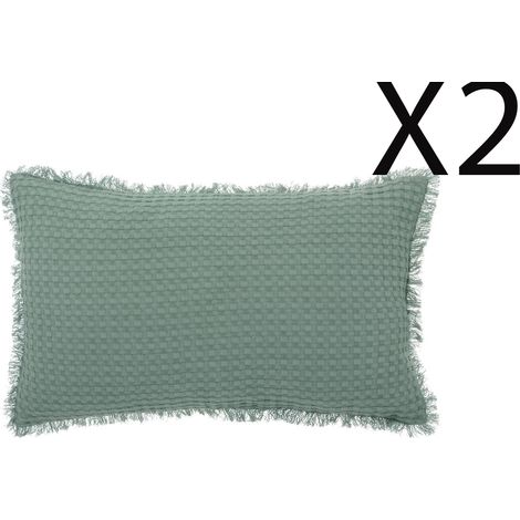Lot de 2 coussins en coton coloris vert céladon - Longueur 50 x Profondeur 10 x Hauteur 30 cm -PEGANE- (1/3)