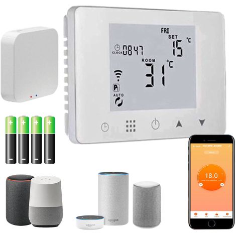 CRONOTERMOSTATO WIFI A BATTERIE PROGRAMMABILE SMARTPHONE APP ALEXA GOOGLE TERMOSTATO CALDO/FREDDO DA PARETE O BOX 503 con Gateway Zigbee SMART LIFE TUYA ed altre app