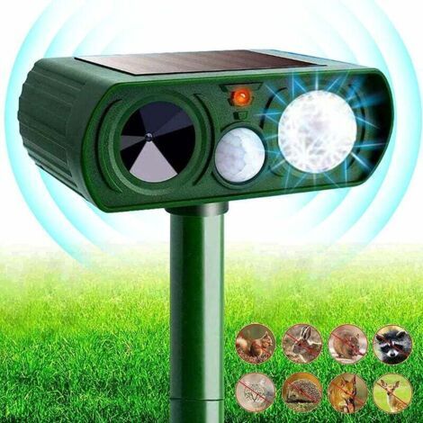 Répulsif Chat Jardin à Ultrasons, 5 Modes, Alimenté par USB ou Solaire, Répulsif Chats avec Piquet au Sol (1/5)