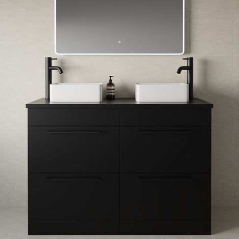 Napoli 460 Matt Black 1200mm 4 Drawer Vanity Unit for Countertop Basins - 1200mm - Matt Black 320mm Handle