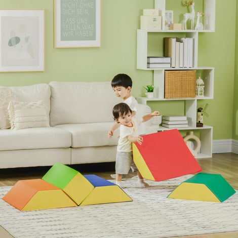 Jeu de 5 Blocs en Mousse Multicolore pour Bébé 12-36 Mois, Tapis d'Éveil Psychomoteur Doux et Lavable 48x48cm (1/5)
