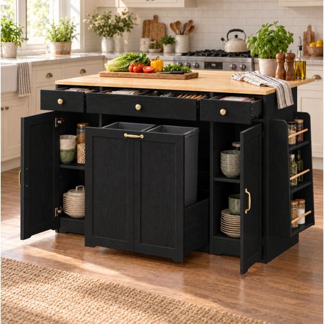 Buffet 136x65x90 cm en MDF noir, plateau couleur bois, 3 tiroirs, pour salle à manger – MEUBLIV (1/5)