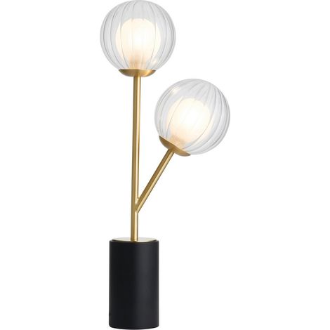 Merano Rome Lampe de table complète, plaque de laiton satiné, verre