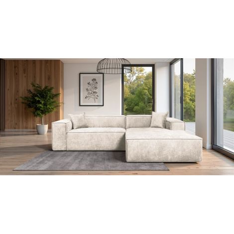 Ecksofa Designersofa CARLOTA in Stoff Perfect Harmony Creme Ottomane Rechts