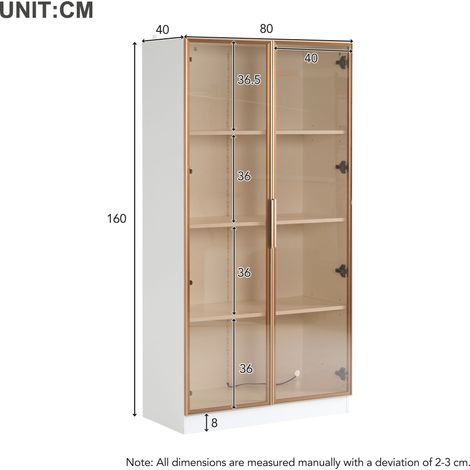 Vitrina alta 80x40x160 cm de aglomerado y vidrio blanco con LED para salón - MEUBLIV (1/5)