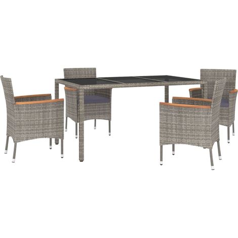 5-tlg. Garten-Essgruppe mit Kissen Grau Poly Rattan vidaXL