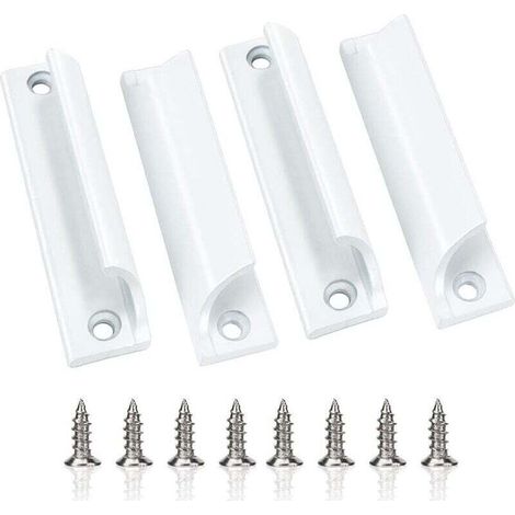 Poignées de porte coulissantes 4 pièces avec vis pour fenêtres, tiroirs, portes d'armoires, blanches (1/4)