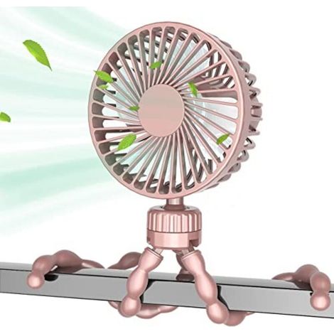 Ventilatore portatile per passeggino – 3 velocità, girevole e flessibile, batteria ricaricabile tramite USB, rosa