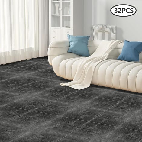 Ein Satz von 32 selbstklebenden PVC-Böden, 30 x 30 cm, Marmorfliesen für Vordertür, Wohnzimmer, Küche, Balkon, Abstellraum (schwarz)