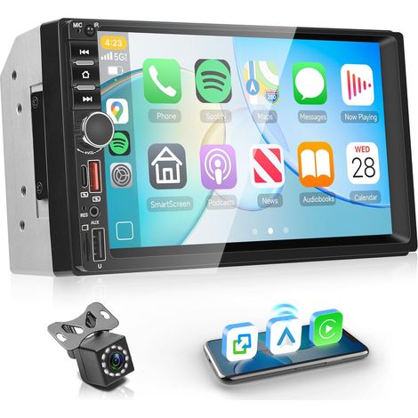 sans Fil Autoradio 2 Din avec You-Tube Android Auto, 7 Pouces Écran Tactile Autoradio Double Din avec iOS/Android Mirror Link Bluetooth FM Radio USB/EQ/AUX Commande au Volant Caméra de Recul (1/5)