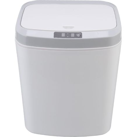 Poubelle Intelligente 16L à Induction Infrarouge avec Commande Manuelle, Fonction Mute et Éclairage Nocturne - Blanc