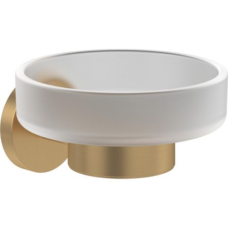 Elements Tender Porte-Savon Mural en Verre satiné avec Support en Zinc Rond doré (1/2)