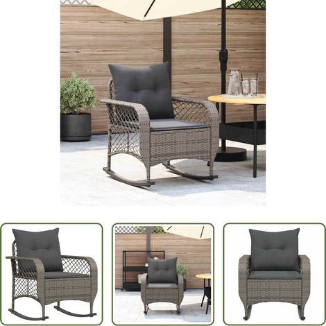 Schaukelstuhl - Garten-Schaukelstuhl mit Kissen Grau Poly Rattan (1/5)
