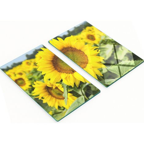 Tableros decorativos multifuncionales de vidrio con diseño de campo de girasoles, 2x30x52 cm. (1/5)