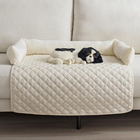 Hundebett – Sofaschutz – Handgefertigtes Hundebett – Waschbar – Sofakissen – Weiche Matte für große, mittlere und kleine Hunde – Beige – 90 x 90 cm (1/3)