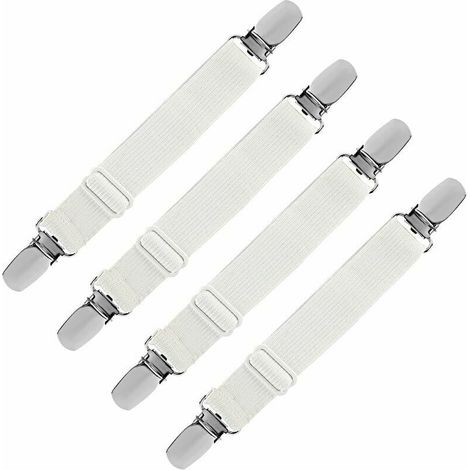 DEESSE SHOP - Tendeur de drap-housse élastique, attache de sangle de retenue réglable pour drap de lit, canapé, housse de repassage (blanc, lot de 4) (1/5)